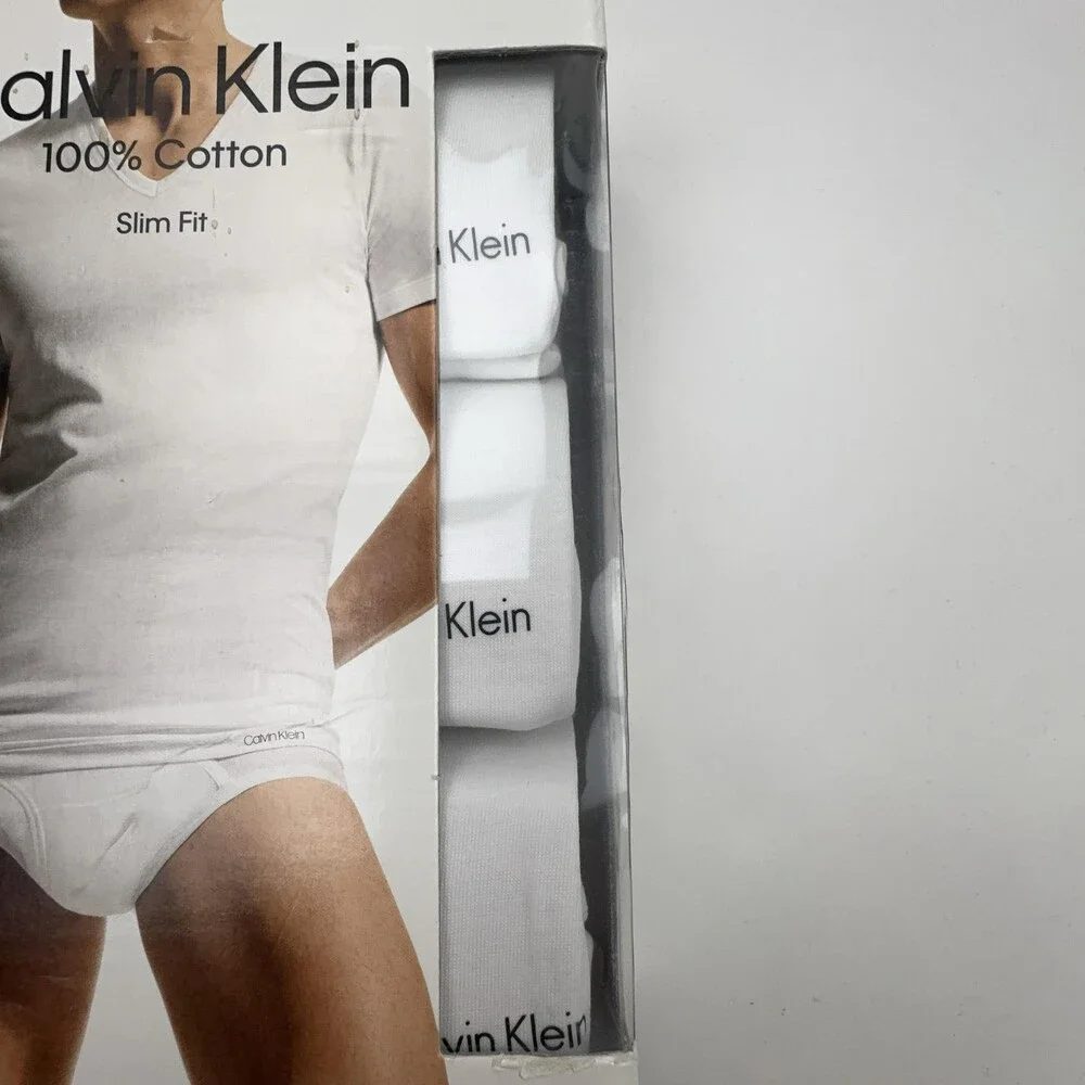 Calvin Klein V Neck T Shirt Undershirt Mens Small White 3 Pack 100% Cotton